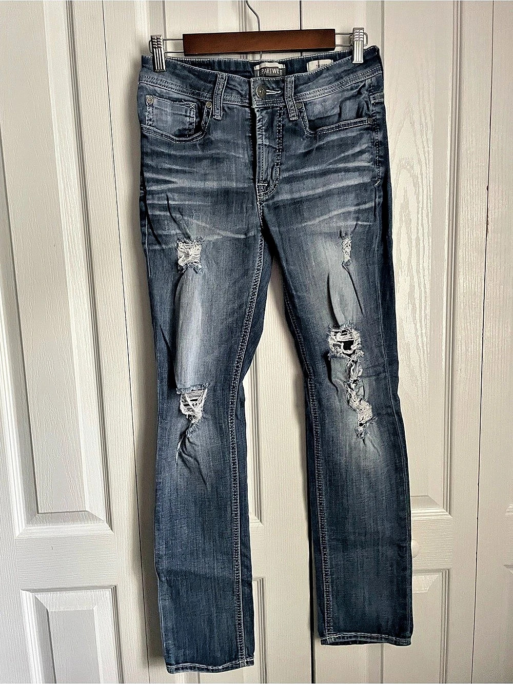DepartWest Performance StretchTrouper Distressed Skinny Jeans, Blue, Size 30